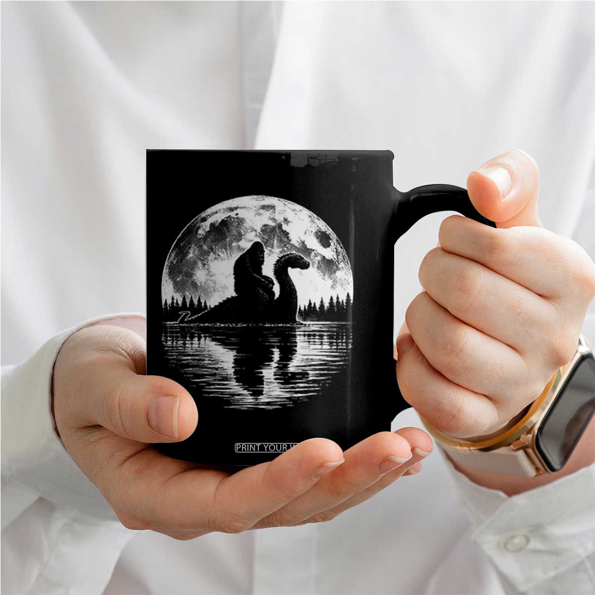 Funny Bigfoot Loch Ness Monster Coffee Mug Retro Sasquatch Nessie Funny Cryptid Moon TS10 Print Your Wear