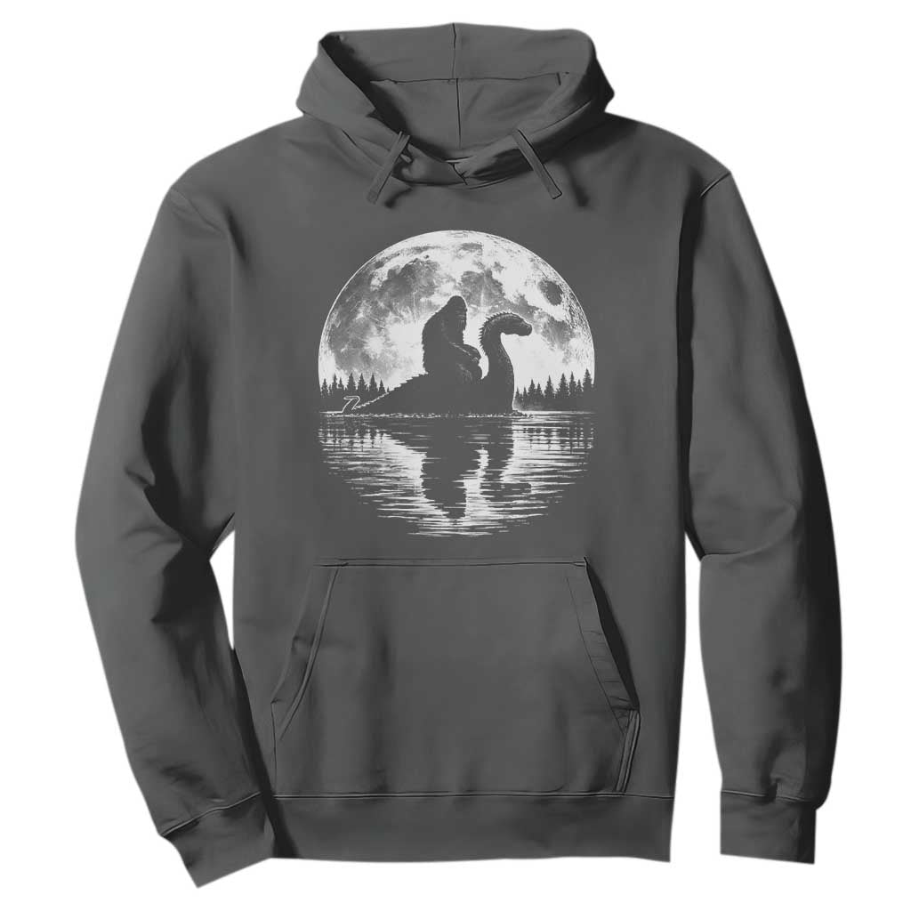 Funny Bigfoot Loch Ness Monster Hoodie Retro Sasquatch Nessie Funny Cryptid Moon TS10 Dark Heather Print Your Wear