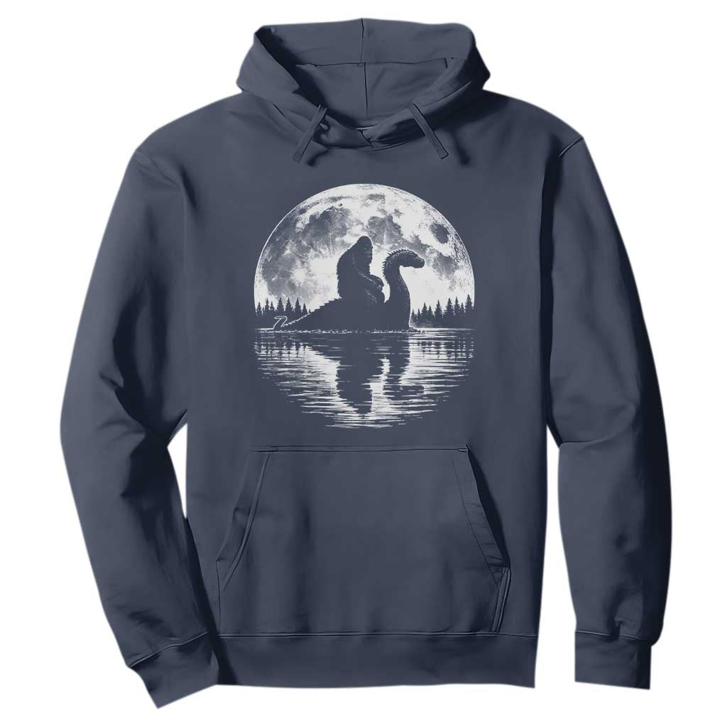 Funny Bigfoot Loch Ness Monster Hoodie Retro Sasquatch Nessie Funny Cryptid Moon TS10 Navy Print Your Wear