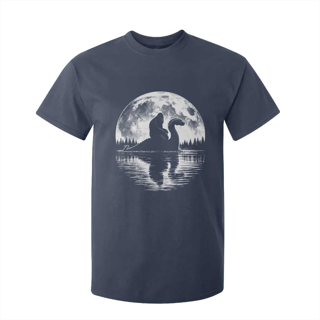 Funny Bigfoot Loch Ness Monster T Shirt For Kid Retro Sasquatch Nessie Funny Cryptid Moon TS10 Navy Print Your Wear