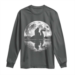 Funny Bigfoot Loch Ness Monster Long Sleeve Shirt Retro Sasquatch Nessie Funny Cryptid Moon TS10 Dark Heather Print Your Wear