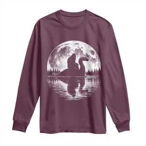 Funny Bigfoot Loch Ness Monster Long Sleeve Shirt Retro Sasquatch Nessie Funny Cryptid Moon TS10 Maroon Print Your Wear
