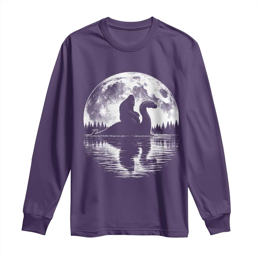 Funny Bigfoot Loch Ness Monster Long Sleeve Shirt Retro Sasquatch Nessie Funny Cryptid Moon TS10 Purple Print Your Wear
