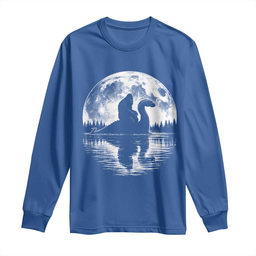 Funny Bigfoot Loch Ness Monster Long Sleeve Shirt Retro Sasquatch Nessie Funny Cryptid Moon TS10 Royal Blue Print Your Wear
