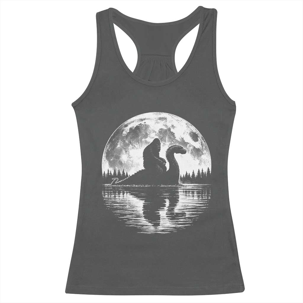 Funny Bigfoot Loch Ness Monster Racerback Tank Top Retro Sasquatch Nessie Funny Cryptid Moon TS10 Dark Heather Print Your Wear