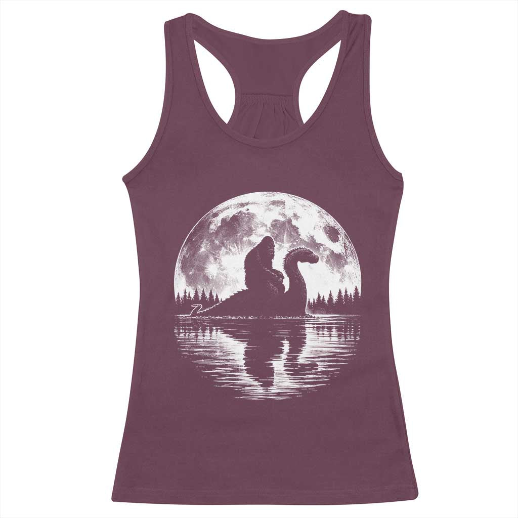 Funny Bigfoot Loch Ness Monster Racerback Tank Top Retro Sasquatch Nessie Funny Cryptid Moon TS10 Maroon Print Your Wear