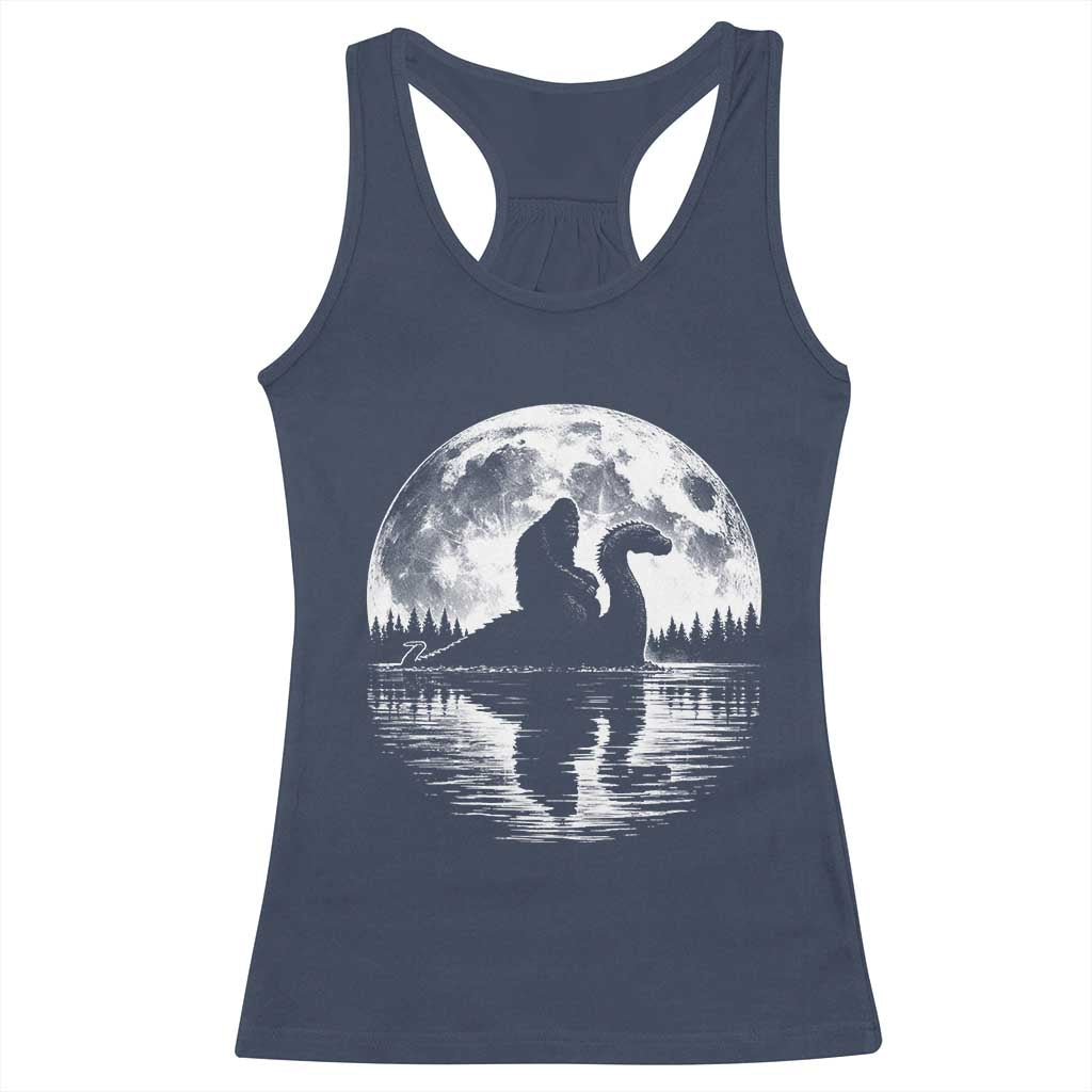 Funny Bigfoot Loch Ness Monster Racerback Tank Top Retro Sasquatch Nessie Funny Cryptid Moon TS10 Navy Print Your Wear