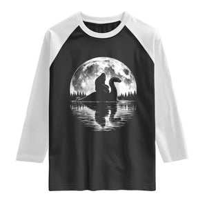 Funny Bigfoot Loch Ness Monster Raglan Shirt Retro Sasquatch Nessie Funny Cryptid Moon TS10 Black White Print Your Wear