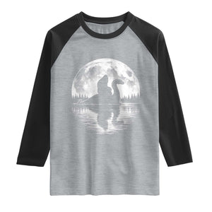 Funny Bigfoot Loch Ness Monster Raglan Shirt Retro Sasquatch Nessie Funny Cryptid Moon TS10 Heather Gray Black Print Your Wear