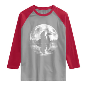 Funny Bigfoot Loch Ness Monster Raglan Shirt Retro Sasquatch Nessie Funny Cryptid Moon TS10 Sport Gray Red Print Your Wear