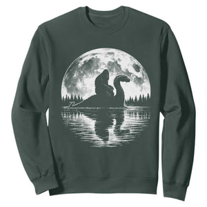Funny Bigfoot Loch Ness Monster Sweatshirt Retro Sasquatch Nessie Funny Cryptid Moon TS10 Dark Forest Green Print Your Wear