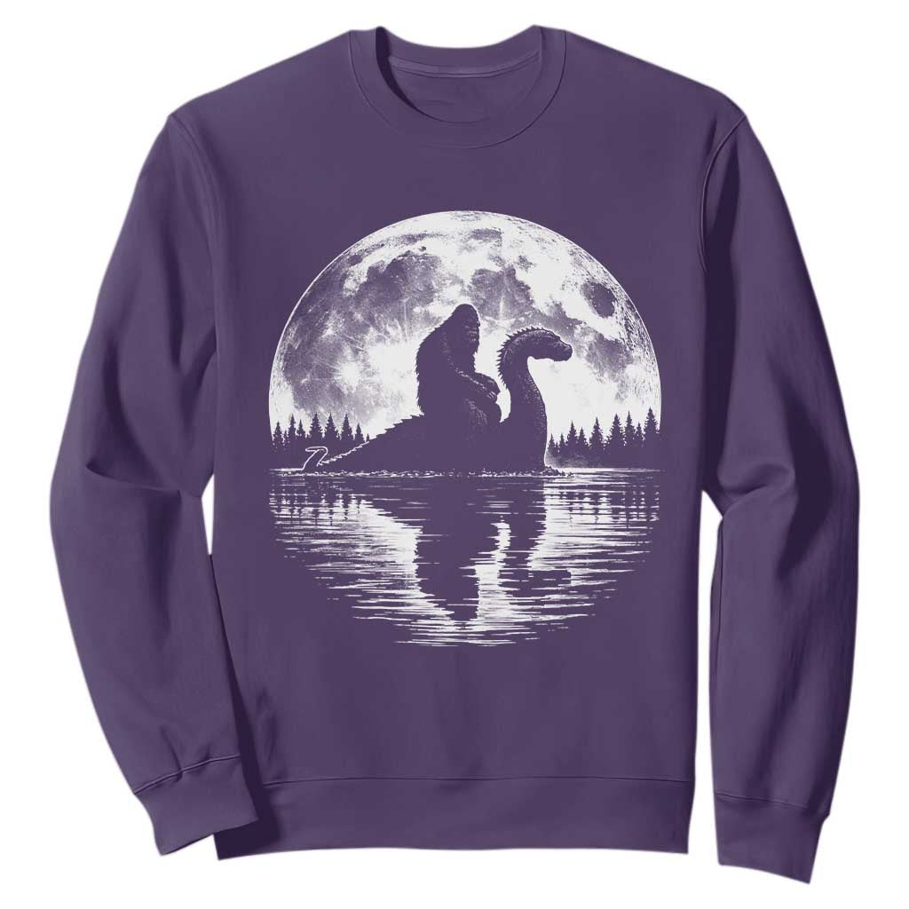Funny Bigfoot Loch Ness Monster Sweatshirt Retro Sasquatch Nessie Funny Cryptid Moon TS10 Purple Print Your Wear