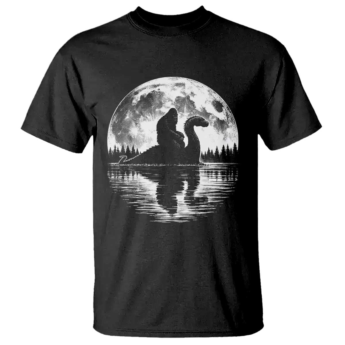 Funny Bigfoot Loch Ness Monster T Shirt Retro Sasquatch Nessie Funny Cryptid Moon TS10 Black Print Your Wear