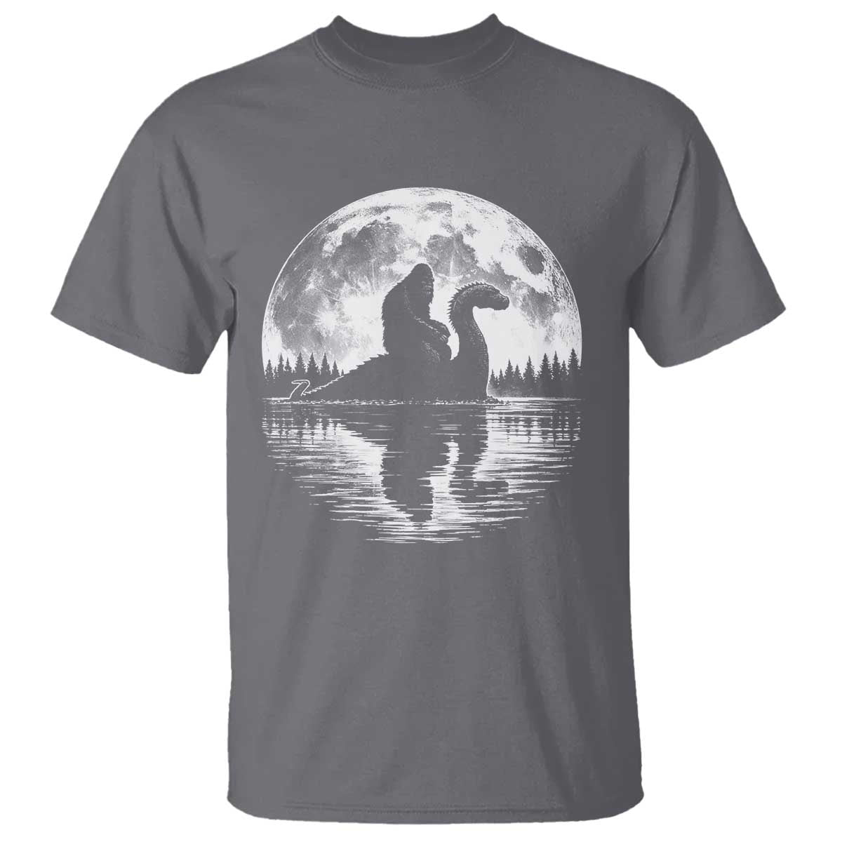 Funny Bigfoot Loch Ness Monster T Shirt Retro Sasquatch Nessie Funny Cryptid Moon TS10 Charcoal Print Your Wear