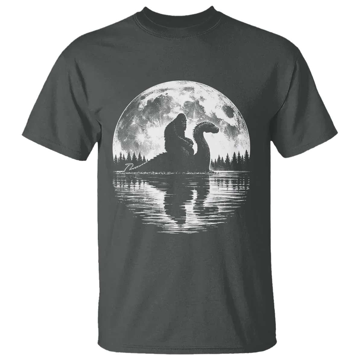 Funny Bigfoot Loch Ness Monster T Shirt Retro Sasquatch Nessie Funny Cryptid Moon TS10 Dark Heather Print Your Wear