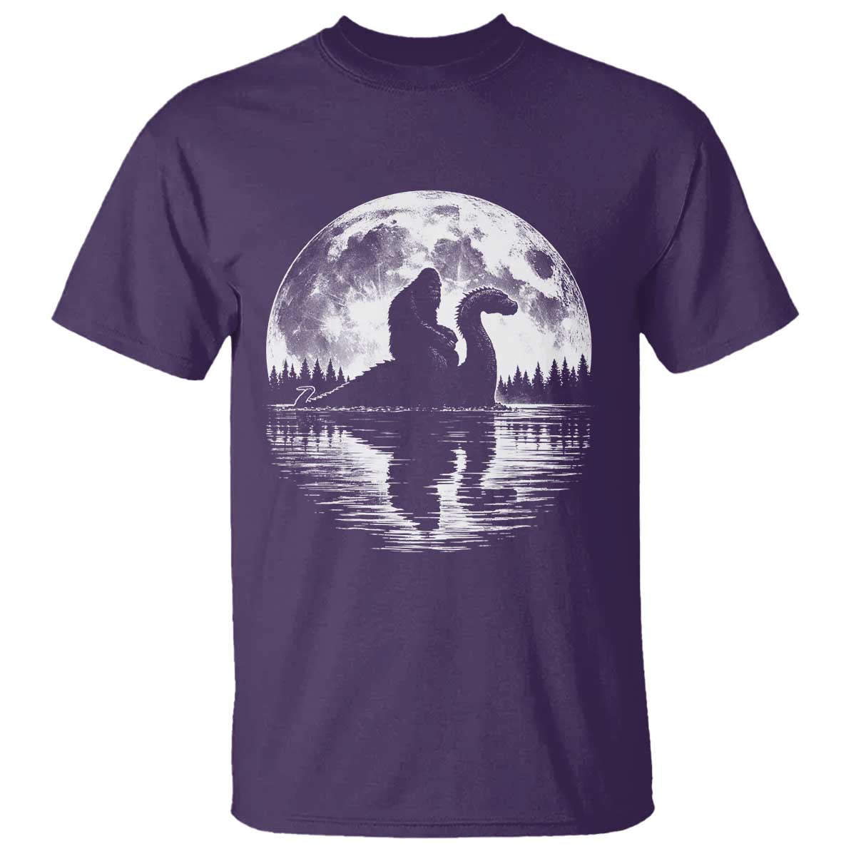 Funny Bigfoot Loch Ness Monster T Shirt Retro Sasquatch Nessie Funny Cryptid Moon TS10 Purple Print Your Wear