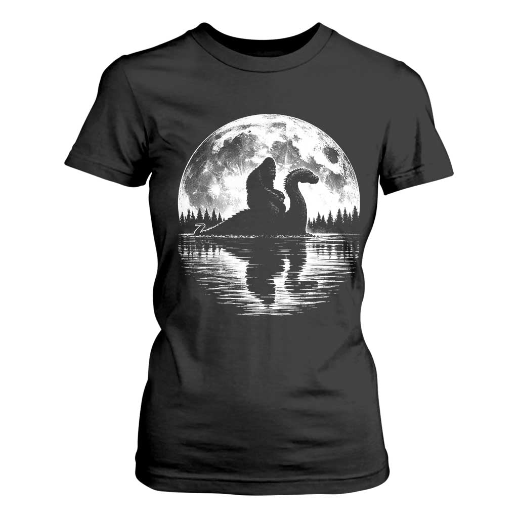 Funny Bigfoot Loch Ness Monster T Shirt For Women Retro Sasquatch Nessie Funny Cryptid Moon TS10 Black Print Your Wear