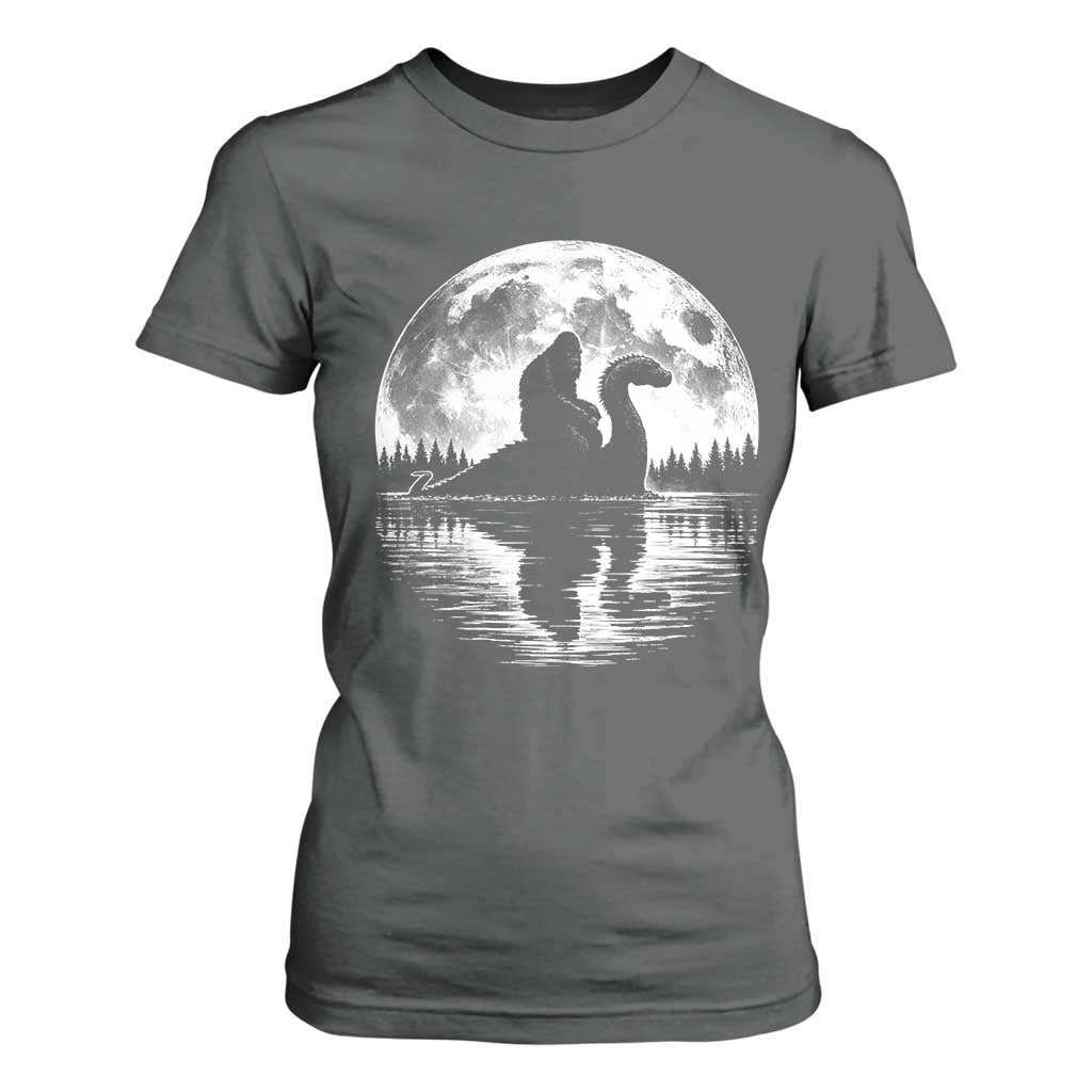 Funny Bigfoot Loch Ness Monster T Shirt For Women Retro Sasquatch Nessie Funny Cryptid Moon TS10 Dark Heather Print Your Wear