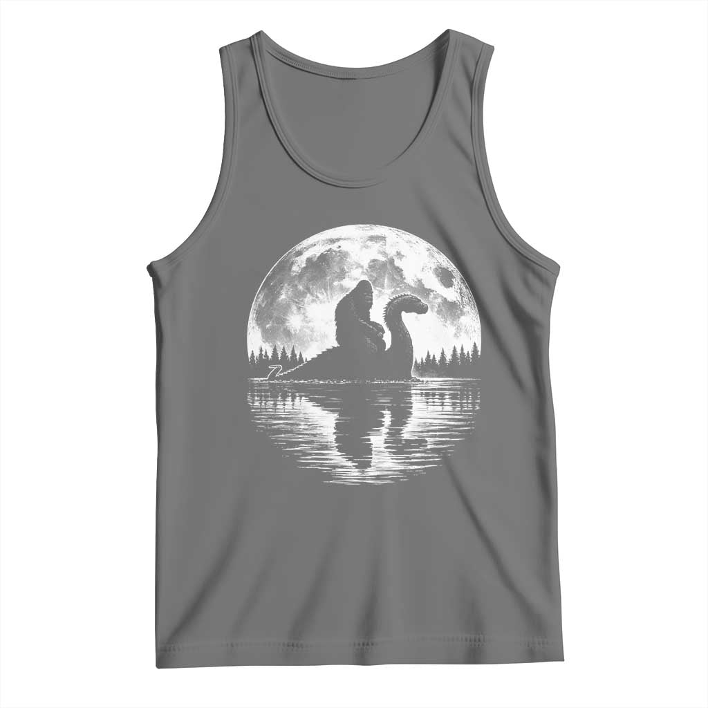 Funny Bigfoot Loch Ness Monster Tank Top Retro Sasquatch Nessie Funny Cryptid Moon TS10 Black Heather Print Your Wear