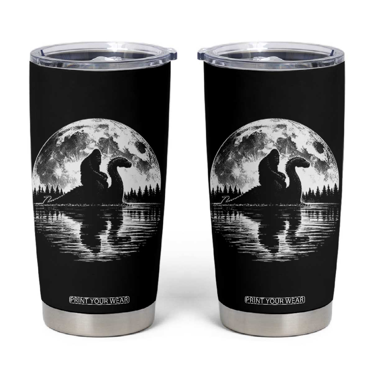 Funny Bigfoot Loch Ness Monster Tumbler Cup Retro Sasquatch Nessie Funny Cryptid Moon TS10 Black Print Your Wear