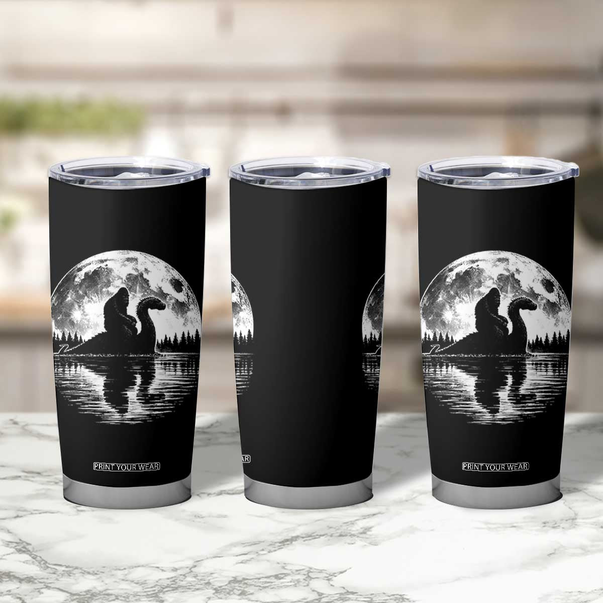 Funny Bigfoot Loch Ness Monster Tumbler Cup Retro Sasquatch Nessie Funny Cryptid Moon TS10 Print Your Wear