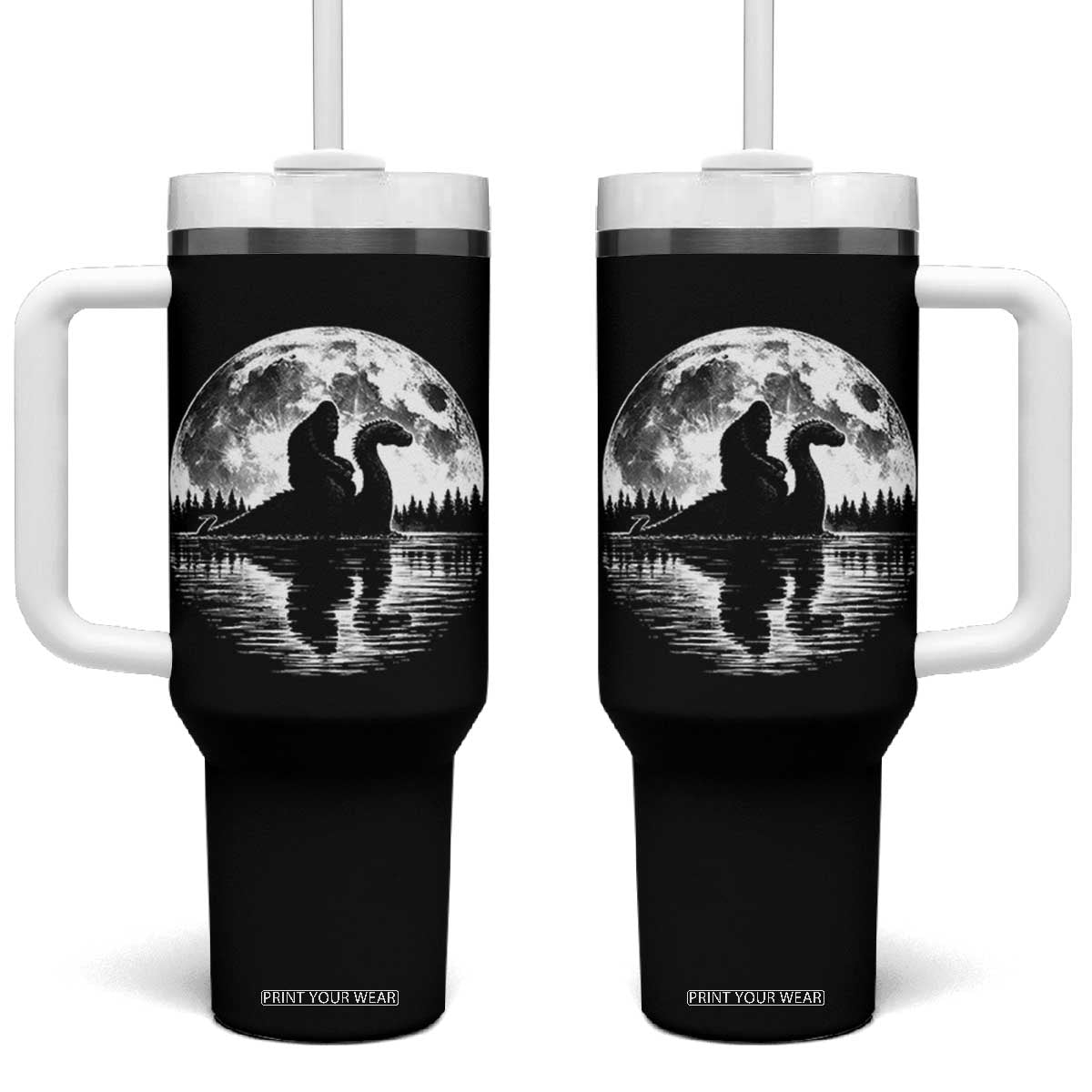Funny Bigfoot Loch Ness Monster Tumbler With Handle Retro Sasquatch Nessie Funny Cryptid Moon TS10 One Size: 40 oz Black Print Your Wear