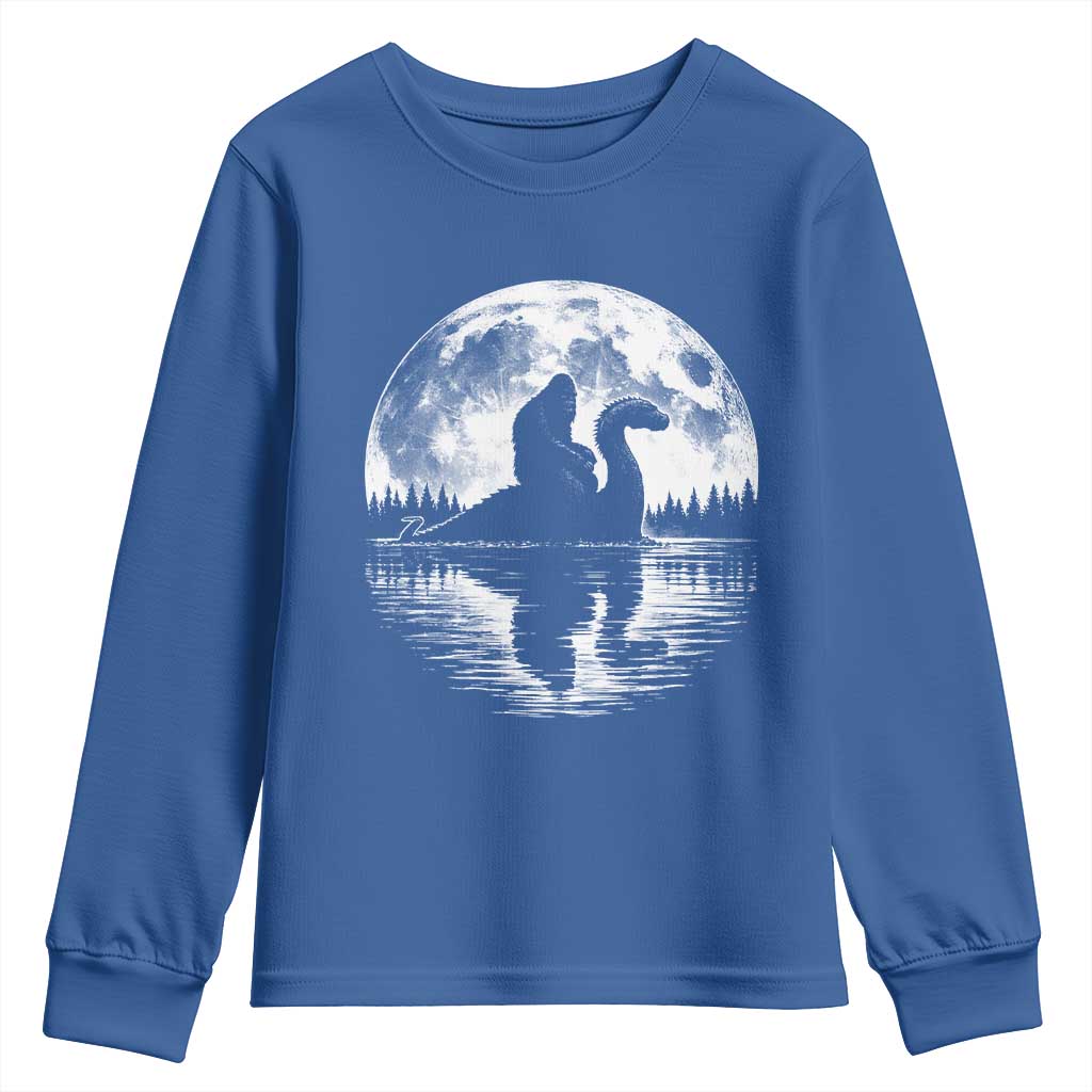 Funny Bigfoot Loch Ness Monster Youth Sweatshirt Retro Sasquatch Nessie Funny Cryptid Moon TS10 Royal Blue Print Your Wear