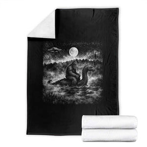 Bigfoot Loch Ness Monster Throw Blanket Funny Retro Sasquatch Nessie Funny Cryptid Vintage Graphic TS10 Black Print Your Wear