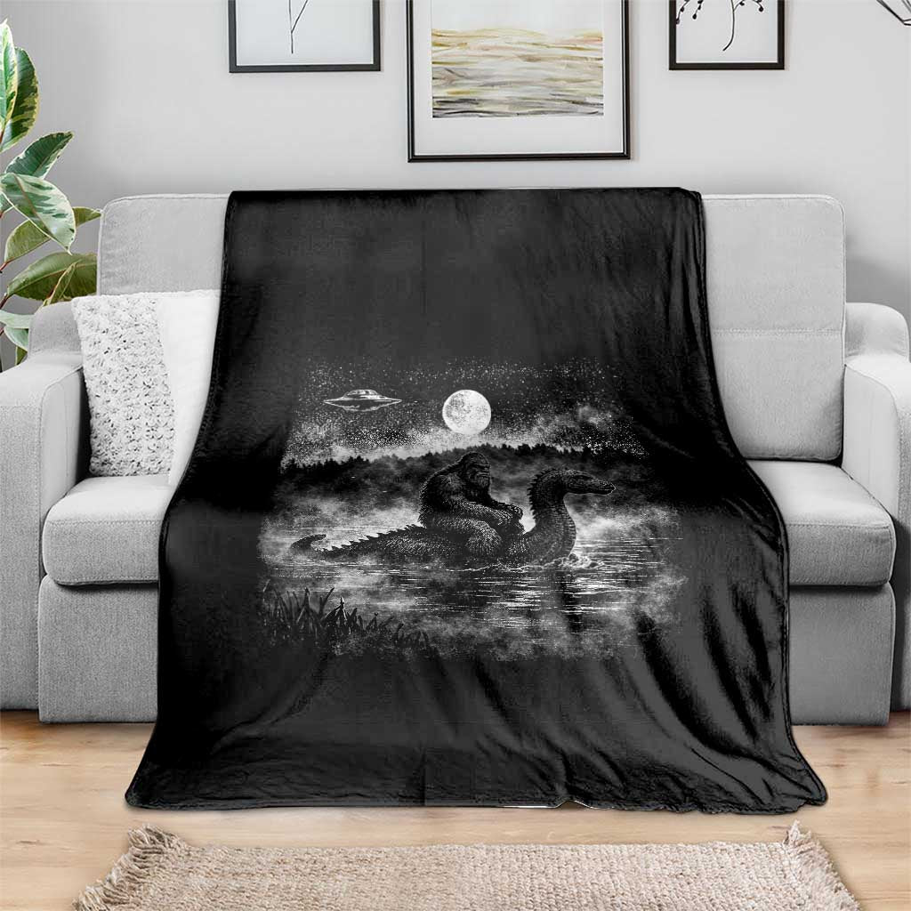 Bigfoot Loch Ness Monster Throw Blanket Funny Retro Sasquatch Nessie Funny Cryptid Vintage Graphic TS10 Print Your Wear
