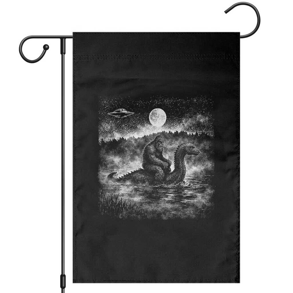 Bigfoot Loch Ness Monster Garden Flag Funny Retro Sasquatch Nessie Funny Cryptid Vintage Graphic TS10 Black Print Your Wear