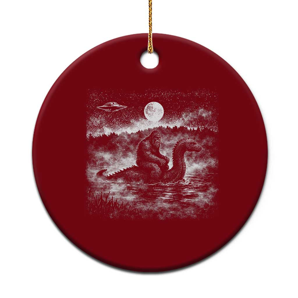Bigfoot Loch Ness Monster Ceramic Ornament Funny Retro Sasquatch Nessie Funny Cryptid Vintage Graphic TS10 1pc Red Print Your Wear