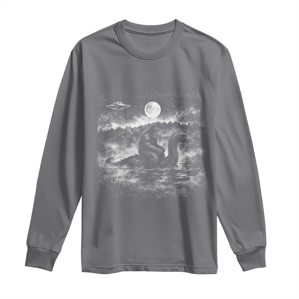 Bigfoot Loch Ness Monster Long Sleeve Shirt Funny Retro Sasquatch Nessie Funny Cryptid Vintage Graphic TS10 Charcoal Print Your Wear