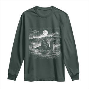 Bigfoot Loch Ness Monster Long Sleeve Shirt Funny Retro Sasquatch Nessie Funny Cryptid Vintage Graphic TS10 Dark Forest Green Print Your Wear