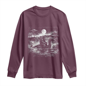 Bigfoot Loch Ness Monster Long Sleeve Shirt Funny Retro Sasquatch Nessie Funny Cryptid Vintage Graphic TS10 Maroon Print Your Wear