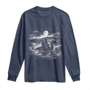 Bigfoot Loch Ness Monster Long Sleeve Shirt Funny Retro Sasquatch Nessie Funny Cryptid Vintage Graphic TS10 Navy Print Your Wear