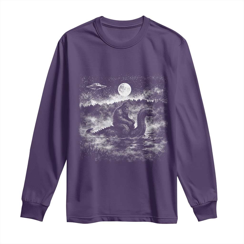 Bigfoot Loch Ness Monster Long Sleeve Shirt Funny Retro Sasquatch Nessie Funny Cryptid Vintage Graphic TS10 Purple Print Your Wear
