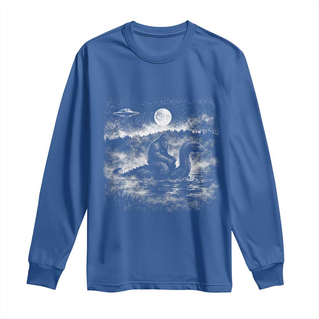 Bigfoot Loch Ness Monster Long Sleeve Shirt Funny Retro Sasquatch Nessie Funny Cryptid Vintage Graphic TS10 Royal Blue Print Your Wear