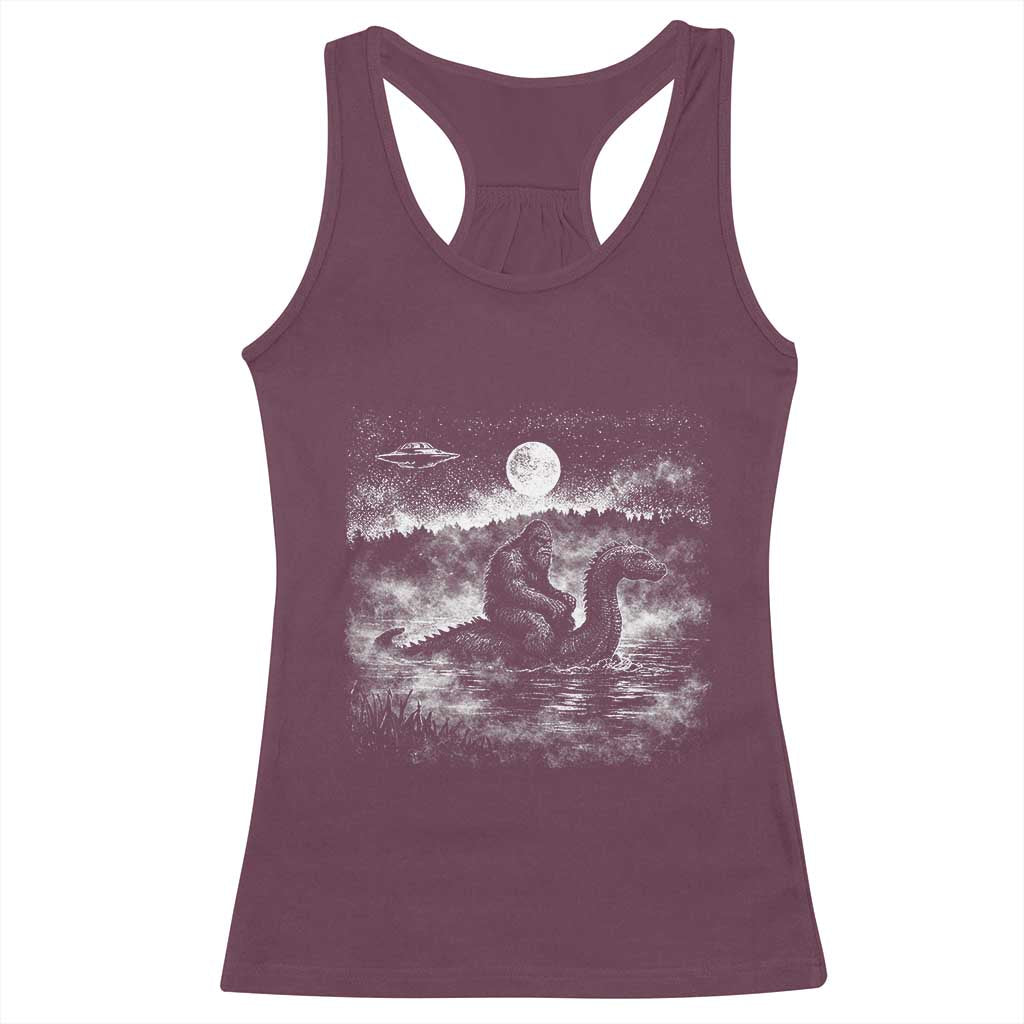 Bigfoot Loch Ness Monster Racerback Tank Top Funny Retro Sasquatch Nessie Funny Cryptid Vintage Graphic TS10 Maroon Print Your Wear