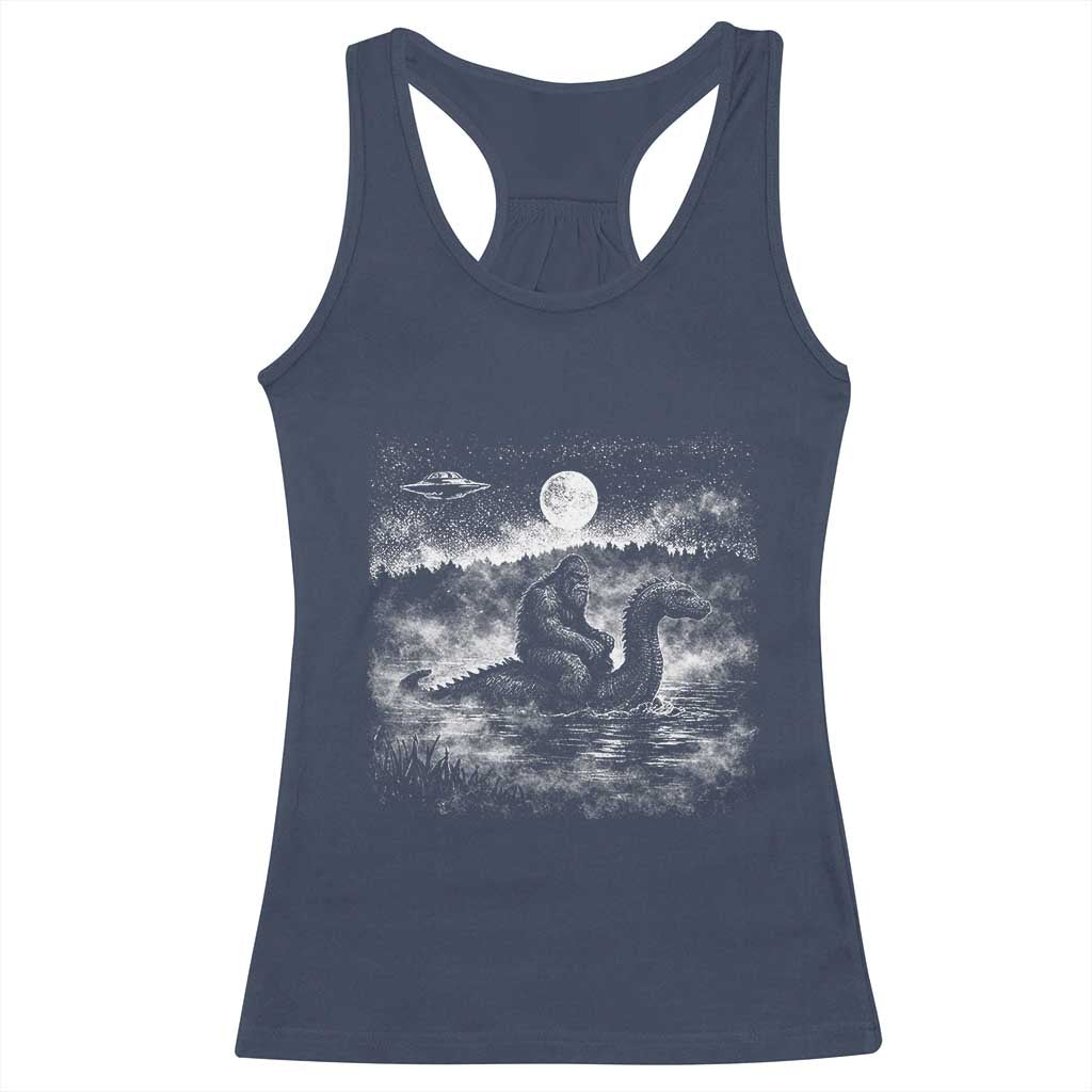 Bigfoot Loch Ness Monster Racerback Tank Top Funny Retro Sasquatch Nessie Funny Cryptid Vintage Graphic TS10 Navy Print Your Wear