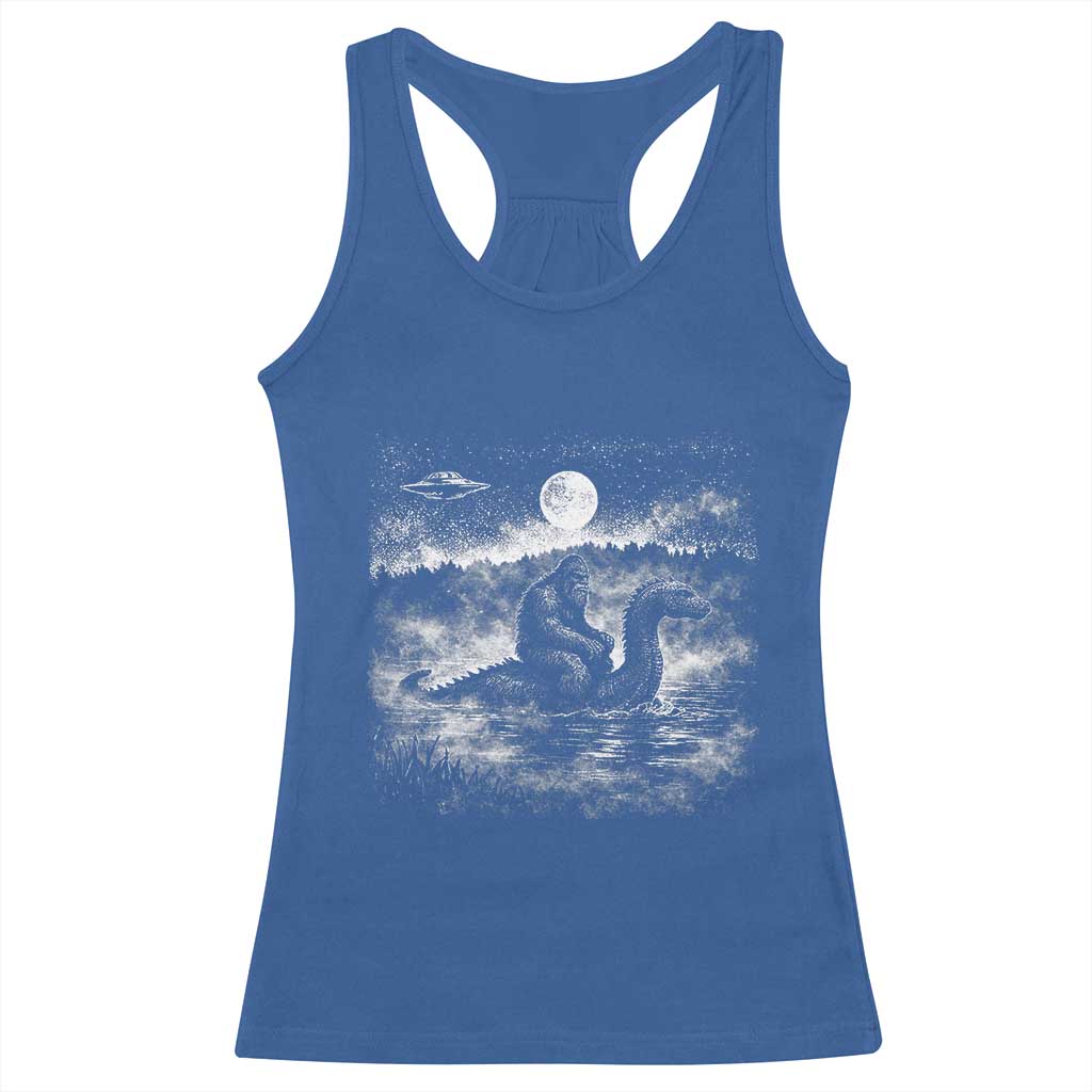 Bigfoot Loch Ness Monster Racerback Tank Top Funny Retro Sasquatch Nessie Funny Cryptid Vintage Graphic TS10 Royal Blue Print Your Wear