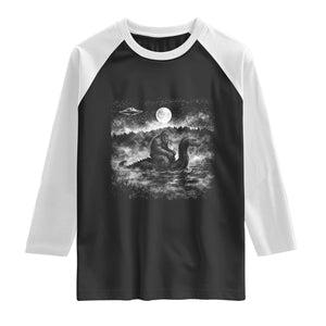 Bigfoot Loch Ness Monster Raglan Shirt Funny Retro Sasquatch Nessie Funny Cryptid Vintage Graphic TS10 Black White Print Your Wear