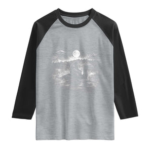 Bigfoot Loch Ness Monster Raglan Shirt Funny Retro Sasquatch Nessie Funny Cryptid Vintage Graphic TS10 Heather Gray Black Print Your Wear
