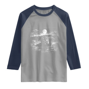 Bigfoot Loch Ness Monster Raglan Shirt Funny Retro Sasquatch Nessie Funny Cryptid Vintage Graphic TS10 Sport Gray Navy Print Your Wear