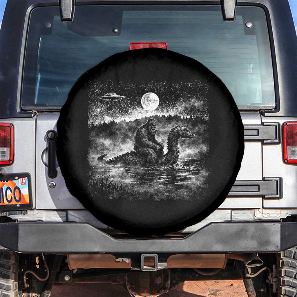 Bigfoot Loch Ness Monster Spare Tire Cover Funny Retro Sasquatch Nessie Funny Cryptid Vintage Graphic TS10 No hole Black Print Your Wear