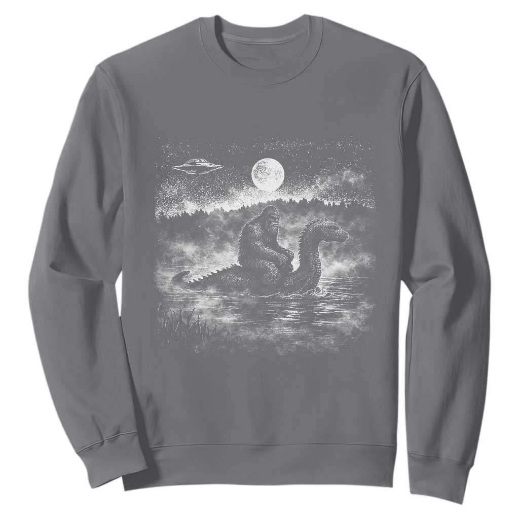 Bigfoot Loch Ness Monster Sweatshirt Funny Retro Sasquatch Nessie Funny Cryptid Vintage Graphic TS10 Charcoal Print Your Wear