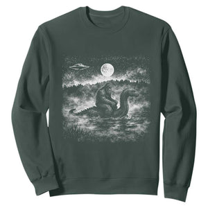 Bigfoot Loch Ness Monster Sweatshirt Funny Retro Sasquatch Nessie Funny Cryptid Vintage Graphic TS10 Dark Forest Green Print Your Wear