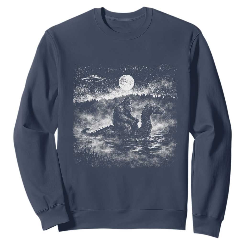 Bigfoot Loch Ness Monster Sweatshirt Funny Retro Sasquatch Nessie Funny Cryptid Vintage Graphic TS10 Navy Print Your Wear