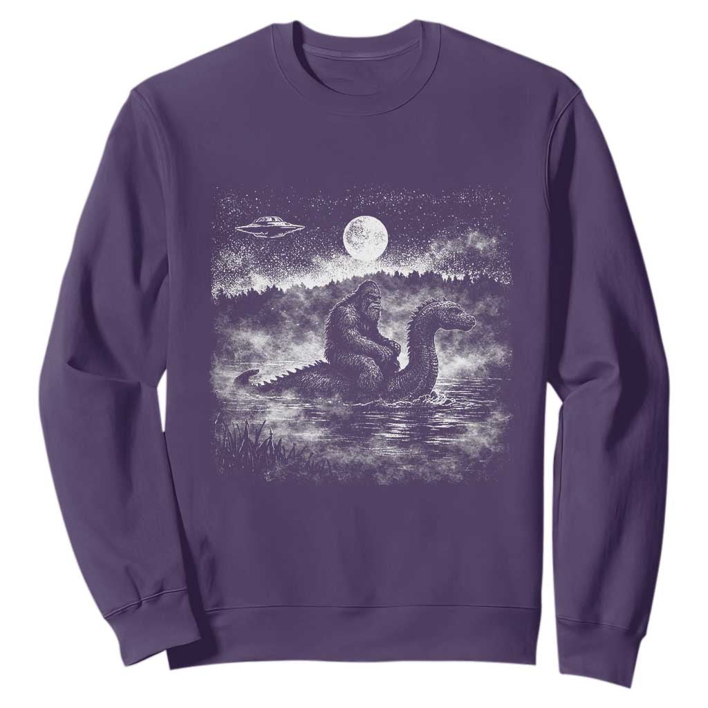 Bigfoot Loch Ness Monster Sweatshirt Funny Retro Sasquatch Nessie Funny Cryptid Vintage Graphic TS10 Purple Print Your Wear