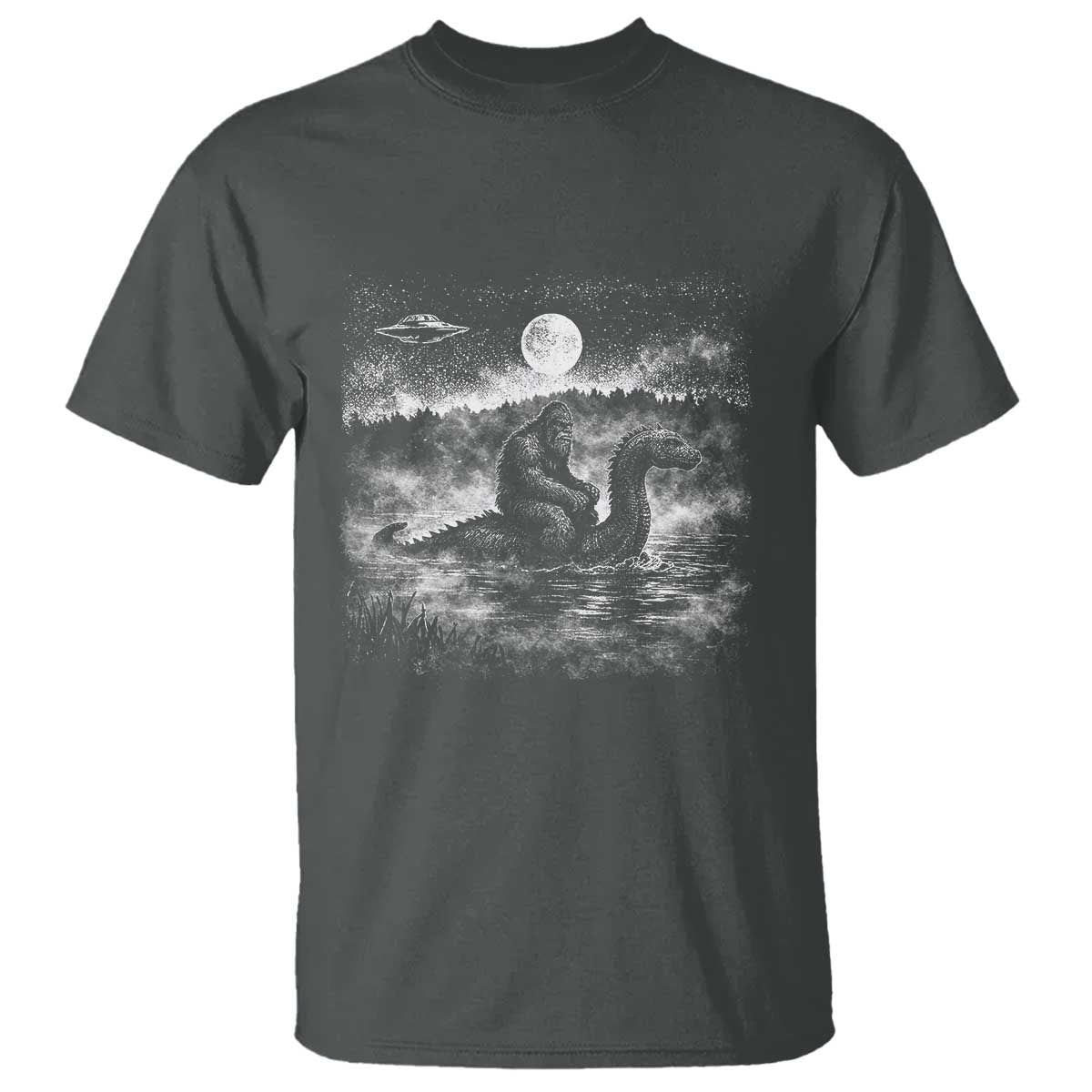 Bigfoot Loch Ness Monster T Shirt Funny Retro Sasquatch Nessie Funny Cryptid Vintage Graphic TS10 Dark Heather Print Your Wear