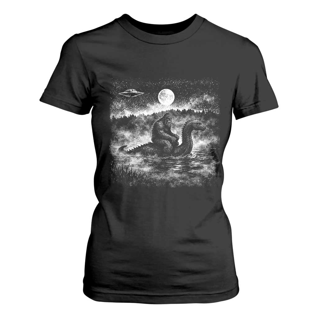 Bigfoot Loch Ness Monster T Shirt For Women Funny Retro Sasquatch Nessie Funny Cryptid Vintage Graphic TS10 Black Print Your Wear